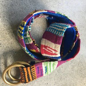 'A Tail We Could Wag' unisex woven belt w/brass D-ring closure; Aztec pattern